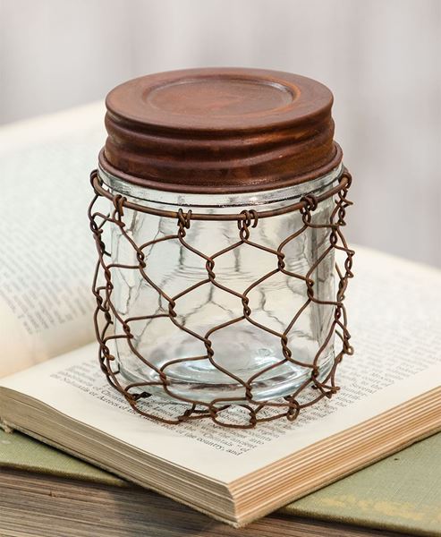 Picture of Rusty Chicken Wire Jar with Lid