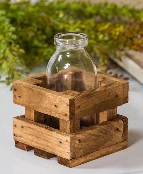 Picture of Small Glass Bottle in Wood Crate