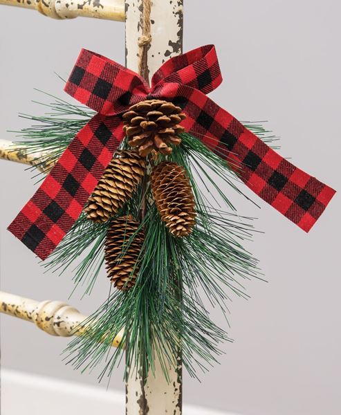 Col House Designs - Wholesale| Hanging Pine Spray w/ Buffalo Check Bow
