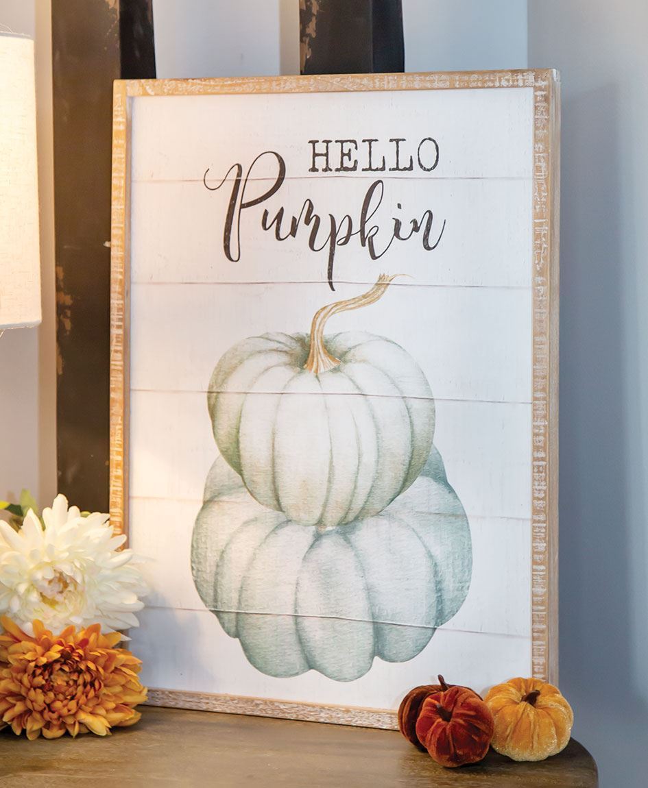 Col House Designs Wholesale| Hello Pumpkin Distressed Wood Sign