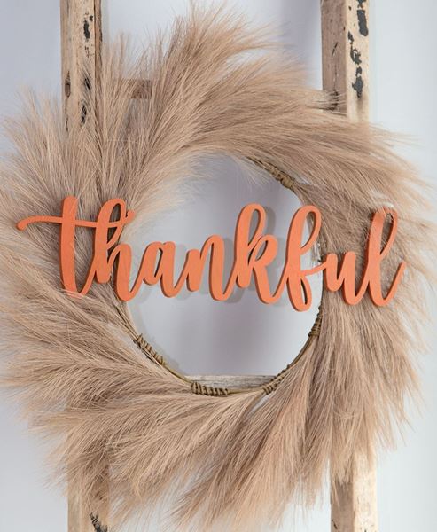 Picture of Orange "Thankful" Hanging Script Sign