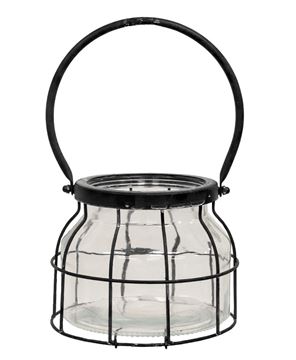 Picture of Glass Jar In Black Metal Carrier - 6.75" Dia. x 5" H