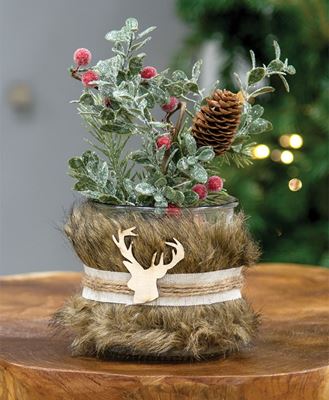 Picture of Furry Jar w/Reindeer Charm - 5" Dia. x 5" H