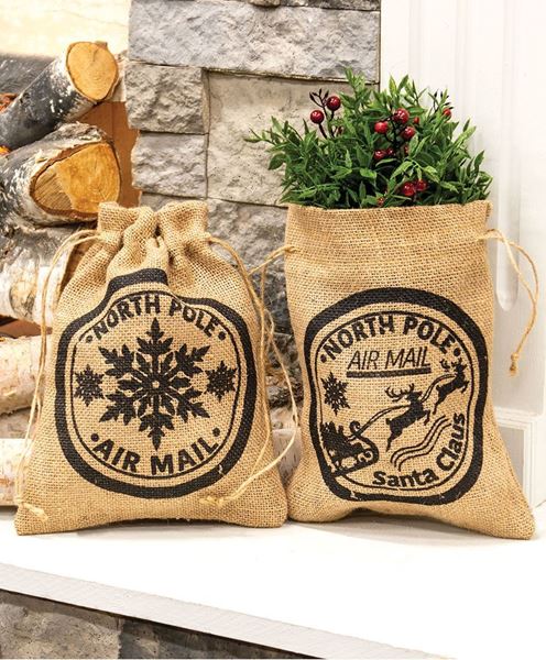 Picture of North Pole Air Mail Burlap Bag, 2 Asstd.