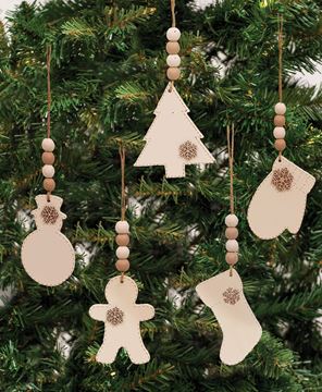 Picture of Beaded Wooden Stitched Snowflake Christmas Ornaments, 5/Set