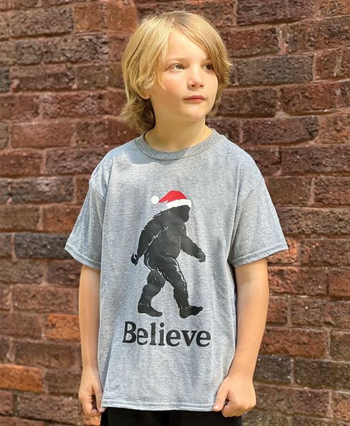 Picture of Believe Santa Bigfoot Youth T-Shirt - Heather Graphite