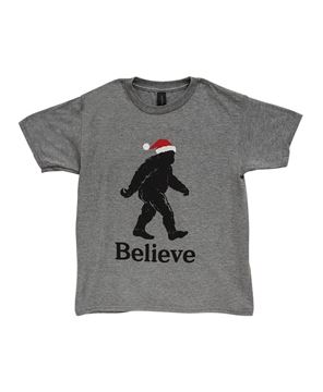 Picture of Believe Santa Bigfoot Youth T-Shirt - Heather Graphite