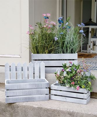 Picture of White Wooden Picket Planter Boxes, 3/Set