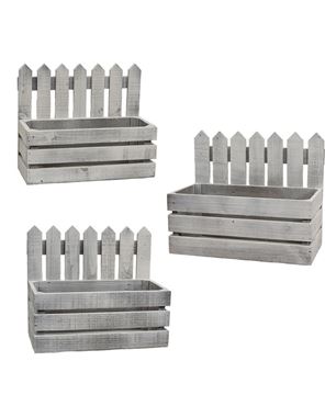 Picture of White Wooden Picket Planter Boxes, 3/Set