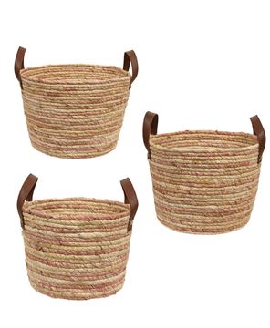 Picture of Woven Natural and Rose Seagrass Baskets, 3/Set