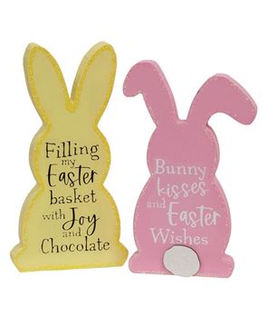 Picture of Bunny Kisses/Joy and Chocolate Wooden Bunny Sitter, 2 Asstd.