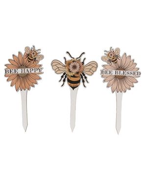 Picture of Bee Flower Wooden Plant Stake, 3/Set