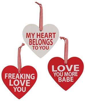 Picture of Love You More Wooden Heart Ornament, 3 Asstd.