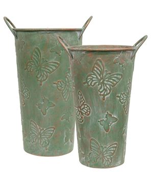 Picture of Green Copper Finish Butterfly Embossed French Buckets - 2/Set