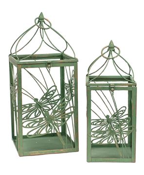 Picture of Distressed Green Metal Dragonfly Lanterns, 2/Set