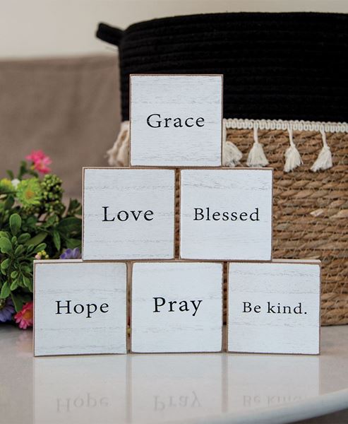 Picture of Inspirational Faith Word White Wooden Square Block, 6 Asstd.