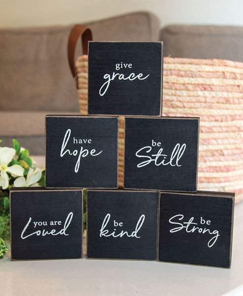 Picture of Inspirational Hope Words Black Wooden Square Block, 6 Asstd.