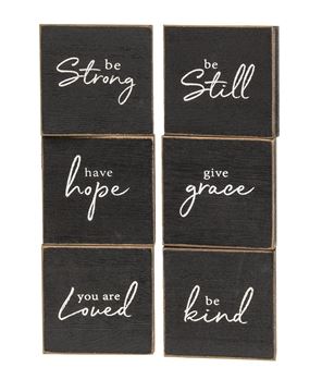 Picture of Inspirational Hope Words Black Wooden Square Block, 6 Asstd.