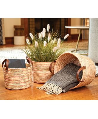 Picture of Woven Natural and Rose Seagrass Baskets, 3/Set