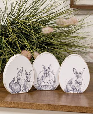 Picture of Easter Bunny Sketch Wooden Egg Block, 3 Asstd.