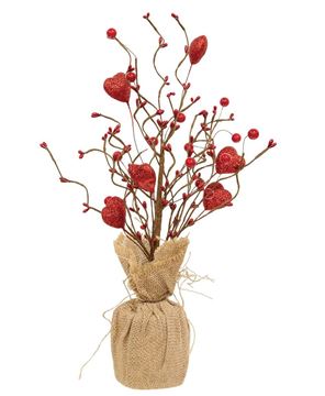 Picture of Red Glitter Heart & Berries Tree w/Burlap Base, 17"H