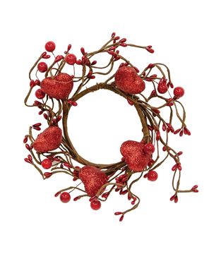 Picture of Red Glitter Heart & Berries Candle Ring, 3.5"