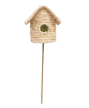 Picture of Natural Woven Seagrass Mossy Round Birdhouse Pick