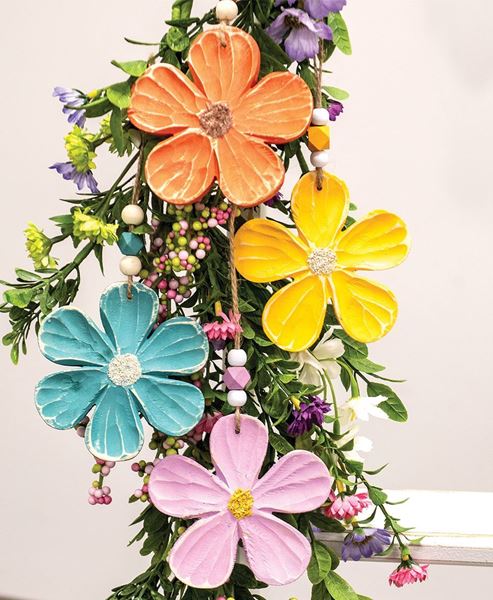 Picture of Colorful Wooden Daisy Ornament, 4 Asstd.