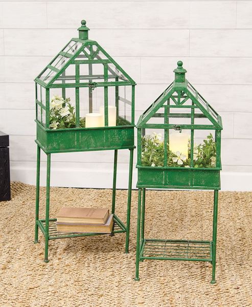 Picture of Green Metal & Glass Terrarium Shelves, 2/Set