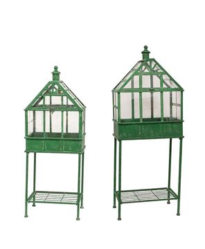 Picture of Green Metal & Glass Terrarium Shelves, 2/Set