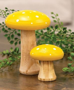 Picture of White Dotted Yellow Wood Mushrooms, 2/Set