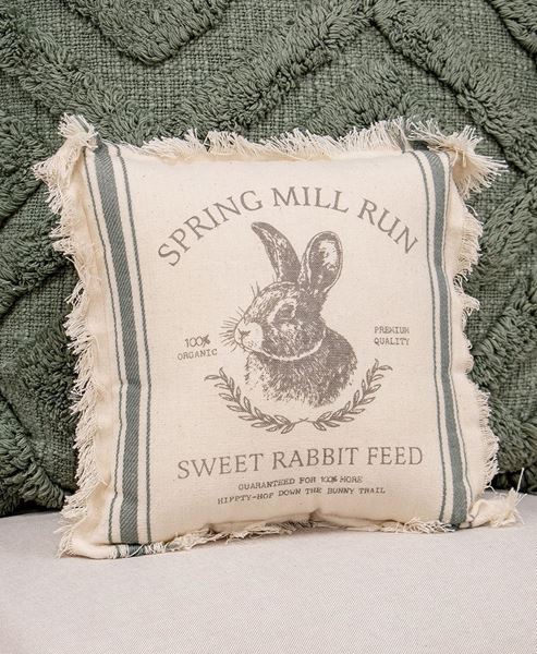 Picture of Sweet Rabbit Run Slate Feed Sack Striped Pillow, 10"