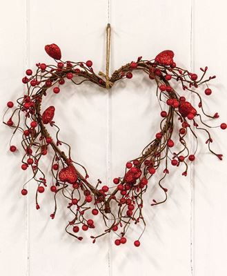 Picture of Red Glitter Heart & Berries Heart Wreath