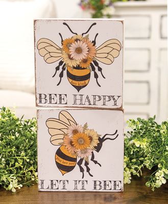 Picture of Just Bee Happy Floral Bee Box Sign, 2 Asstd.