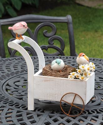 Picture of Distressed White Wooden Garden Cart Planter