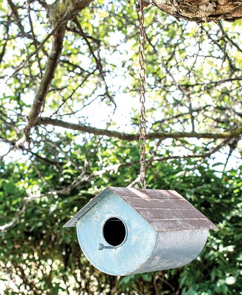 Picture of Distressed Blue Metal Birdhouse