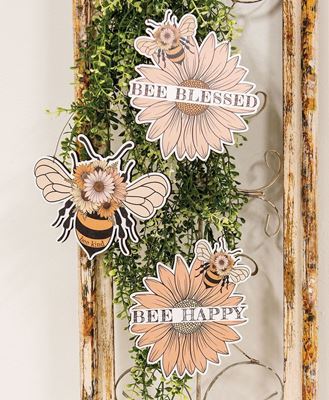 Picture of Blessed Bee Flower Wooden Hanger, 3 Asstd.