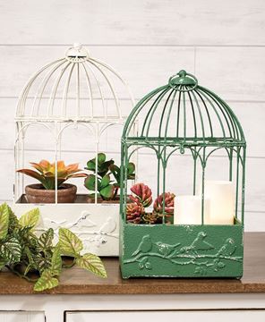 Picture of Distressed Metal Birds On Branches Birdcages - 2/Set