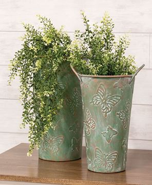 Picture of Green Copper Finish Butterfly Embossed French Buckets - 2/Set