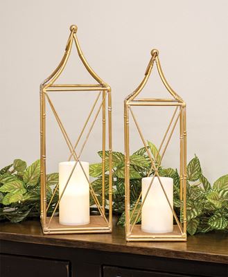 Picture of Distressed Golden Metal Open Air Lanterns, 2/Set