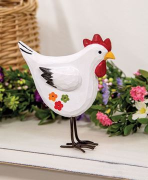 Picture of Standing Wooden Chicken with Handpainted Flowers