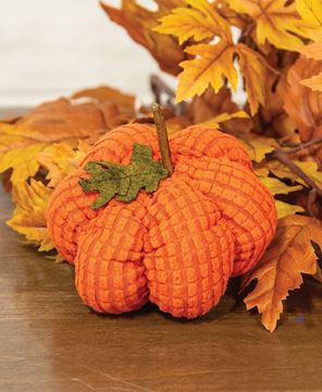 Picture of Stuffed Waffle Weave Orange Pumpkin w/Stick Stem, Small