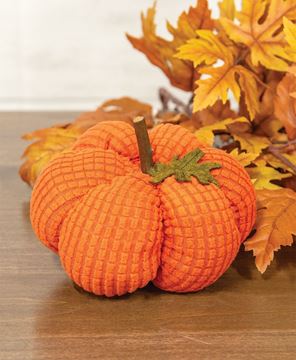 Picture of Stuffed Waffle Weave Orange Pumpkin w/Stick Stem, Medium