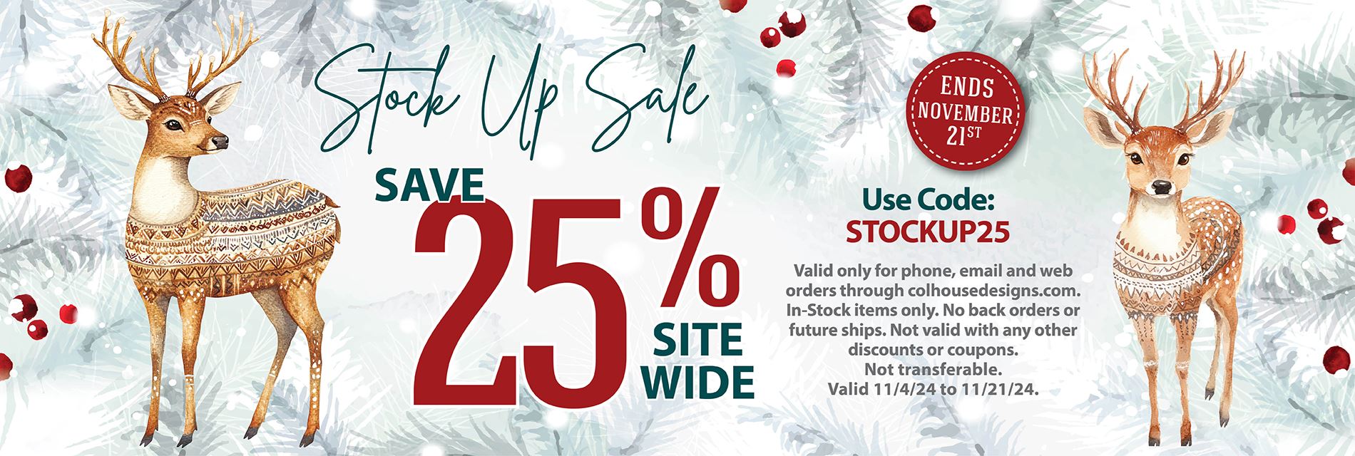 Save 25% Sitewide with code STOCKUP25