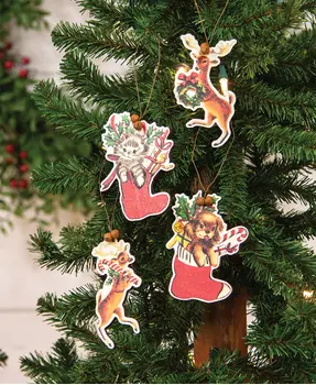 Retro Look Wooden Puppy, Kitten, & Reindeer Ornaments, 4/Set