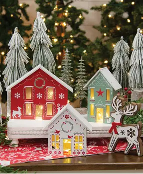 Wooden Yuletide Folklore Houses, 3/Set