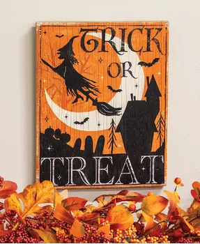 Weathered Wood Trick or Treat Witch Sign