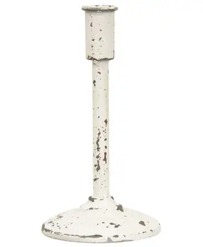 Distressed White Candle Holder, 9"