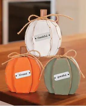 Teal Chunky Grateful Pumpkin Sitter