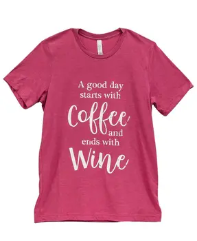 A Good Day Starts With Coffee T-Shirt, Heather Raspberry